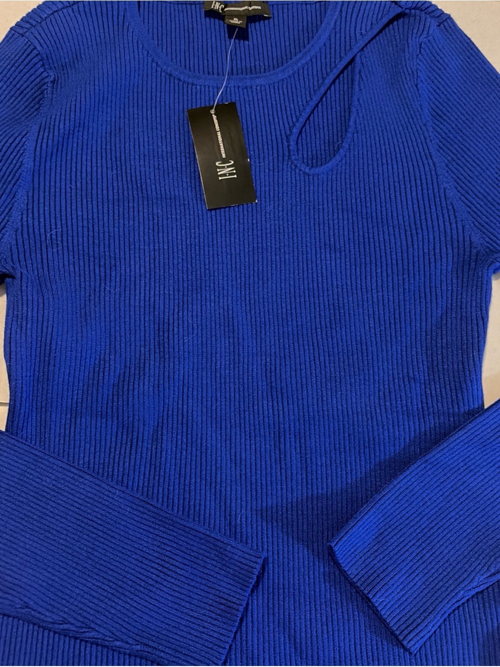 INC International Concepts Royal Blue Ribbed Scoop Neck cut out Sweater NWTS XL